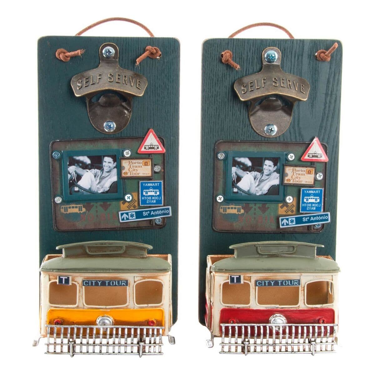 Flaschenöffner DKD Home Decor Self Serve Holz Metall (2 pcs) (26 x 12 x 9 cm)